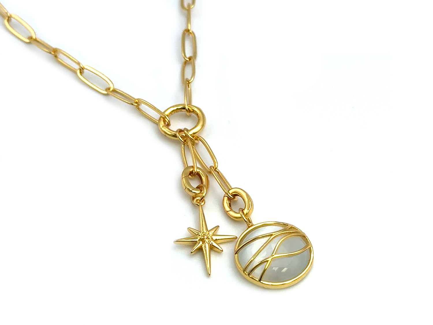 Set #6 GOLD:  Elegant Paperclip Chain White Ocean Wave Large North Star