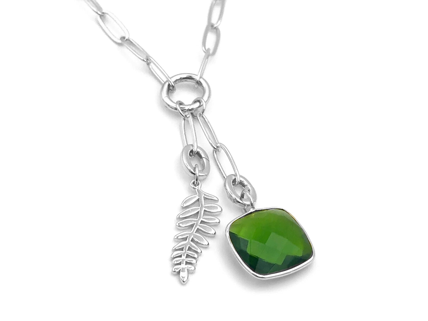 Set #1 SILVER: Elegant Paperclip Chain Palm Peridot Infinity Square Set