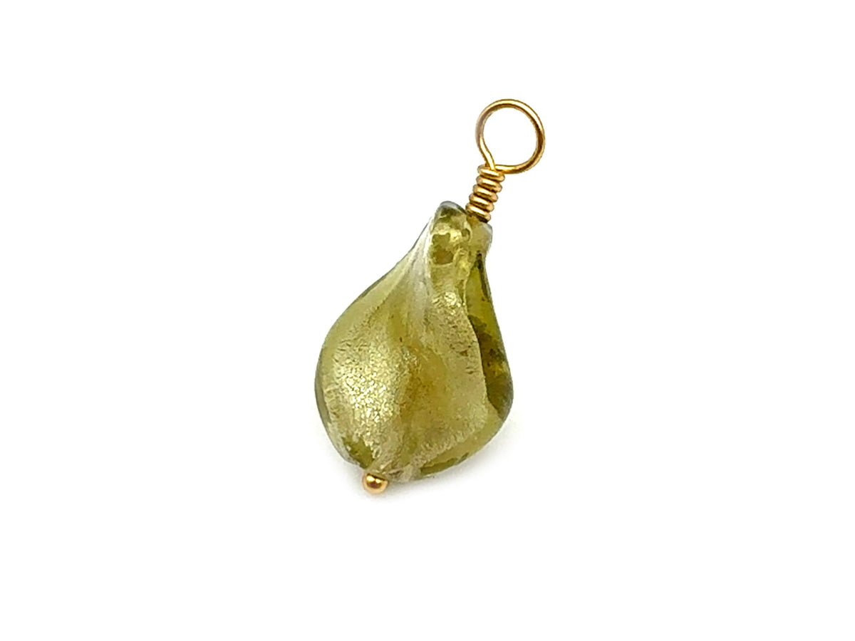 Vintage | Olive Green Glass Silver Foil Lampwork Pendant | LINK, design your own
