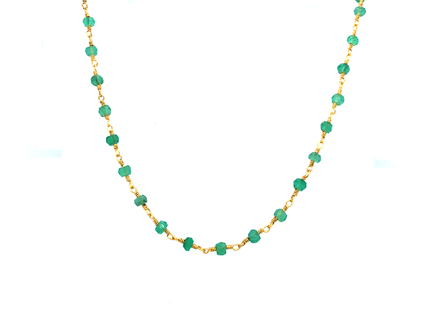 Elegant Gold Green Onyx Stone Rosary Chain