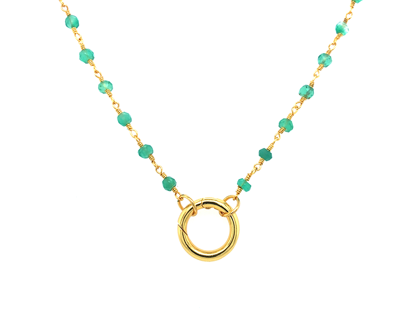 Elegant Gold Green Onyx Stone Rosary Chain