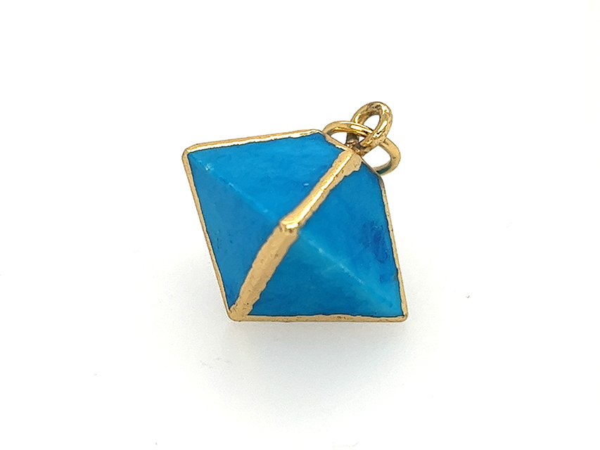 Turquoise Gold and Silver Funky Pendant | 8 Sided Shape Pendant