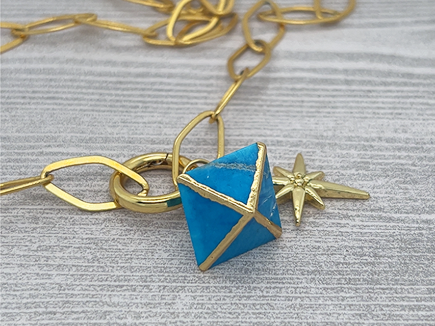 Turquoise Gold and Silver Funky Pendant | 8 Sided Shape Pendant