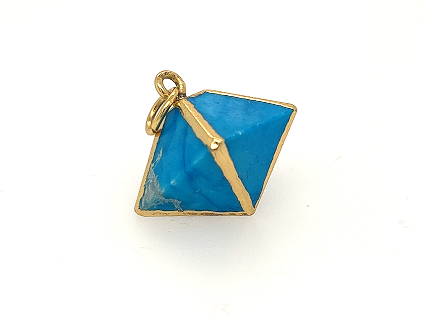 Turquoise Gold and Silver Funky Pendant | 8 Sided Shape Pendant
