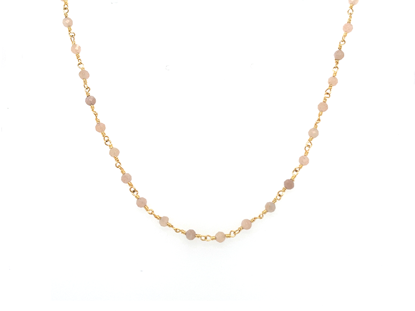Elegant Gold Peach Moonstone Rosary Chain