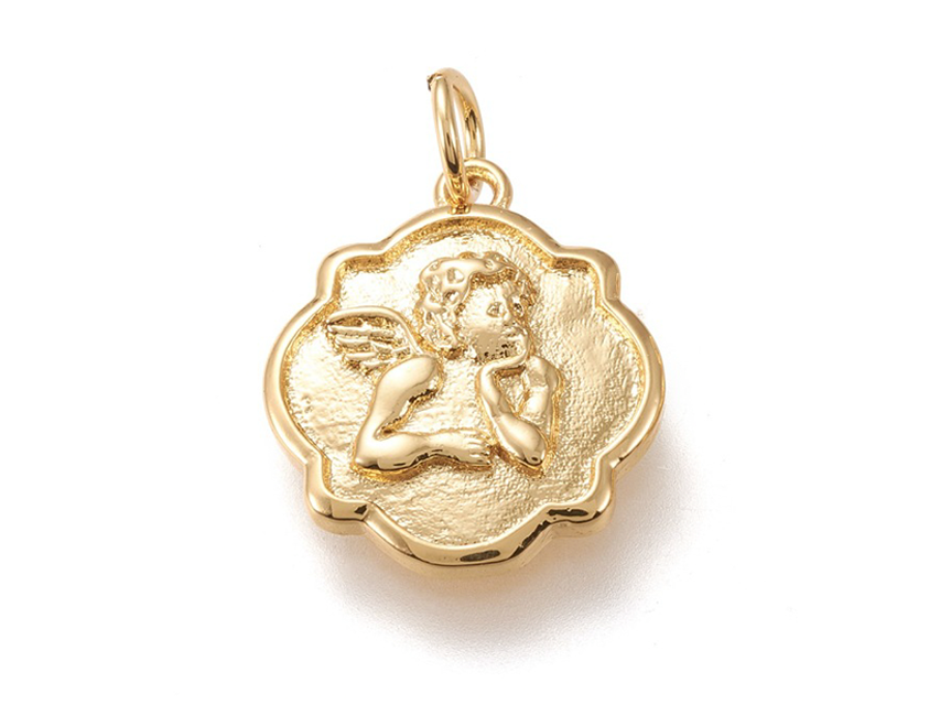 Load image into Gallery viewer, Gold Valentine Cupid Angel Pendant
