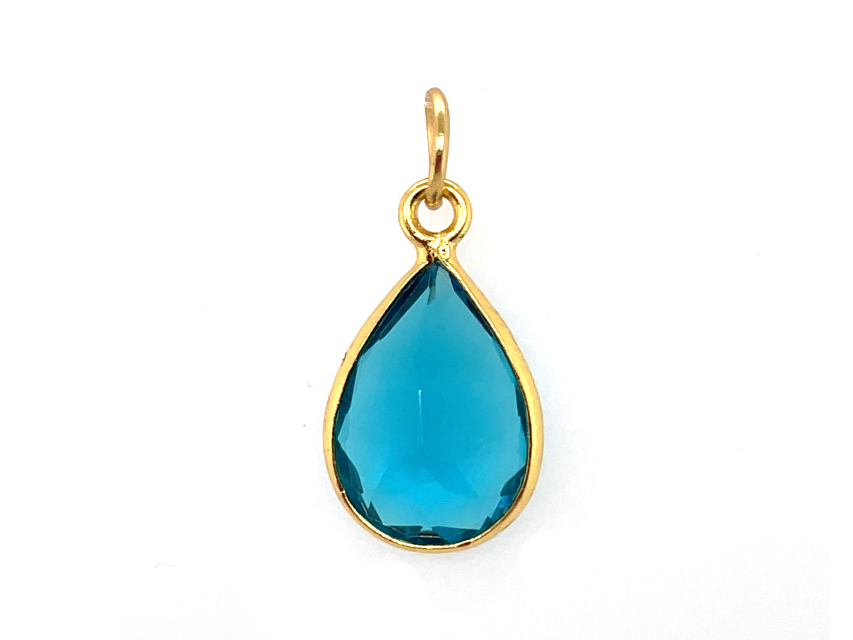 Blue Teardrop Sparkle Stone Gold and Silver Pendant