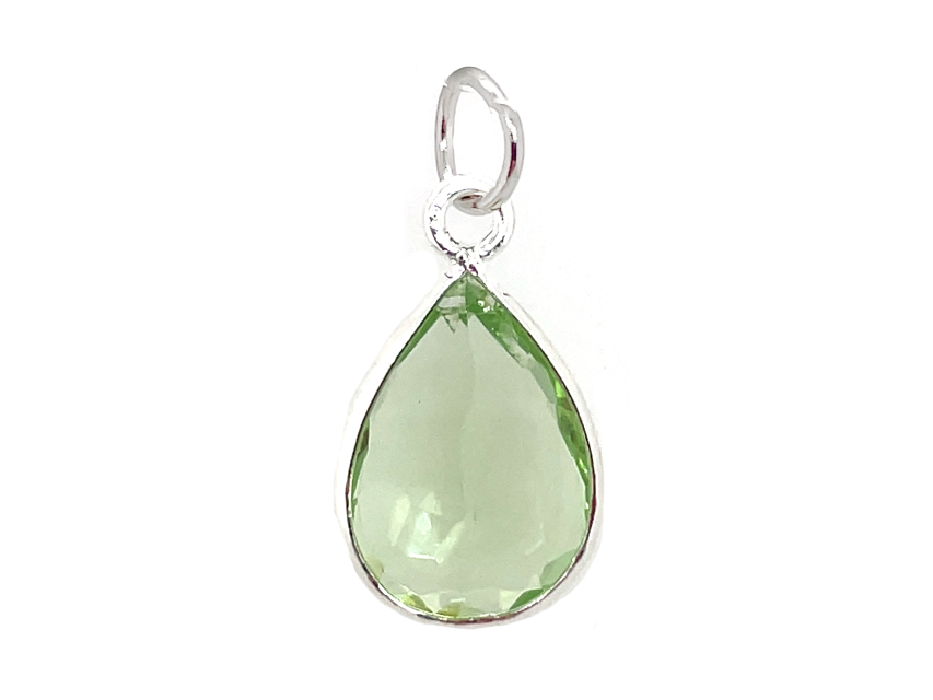 Green Teardrop Sparkle Stone Gold and Silver Pendant