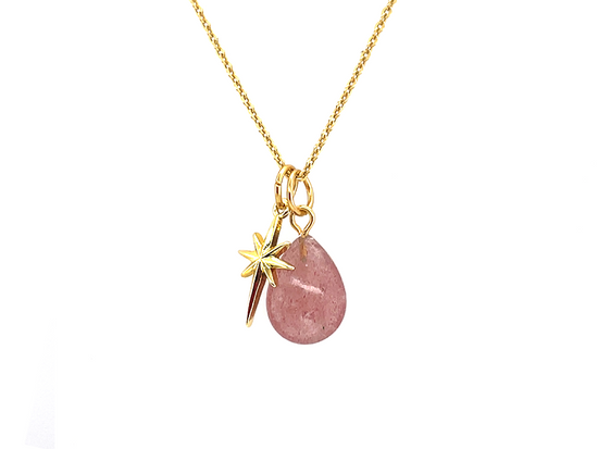 Load image into Gallery viewer, Cherry Quartz Teardrop Stone Gold and Silver Pendant
