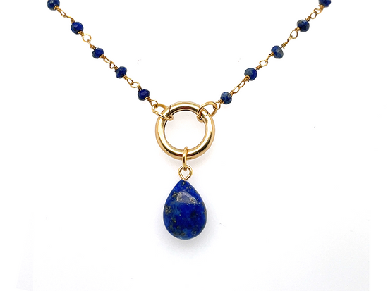 Load image into Gallery viewer, Natural Lapis Larzuli Teardrop Stone Gold and Silver Pendant
