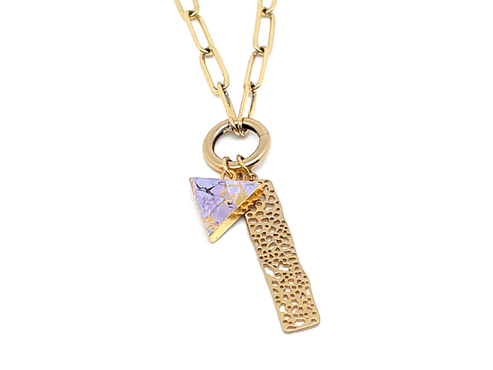 Load image into Gallery viewer, Artistic Gold Purple Triangle Pendant
